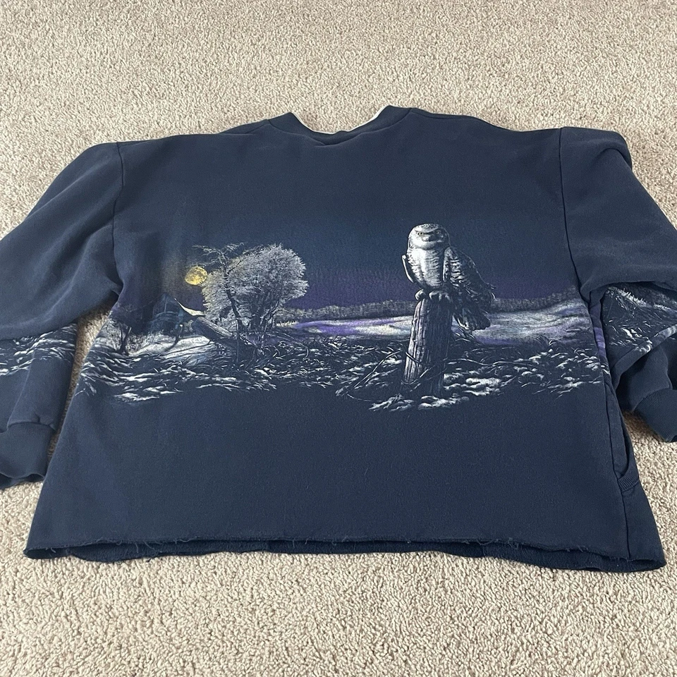 复古运动衫女式大号 90 年代超大猫头鹰图案美国裁剪独立 113 — 第 2/4 张图片