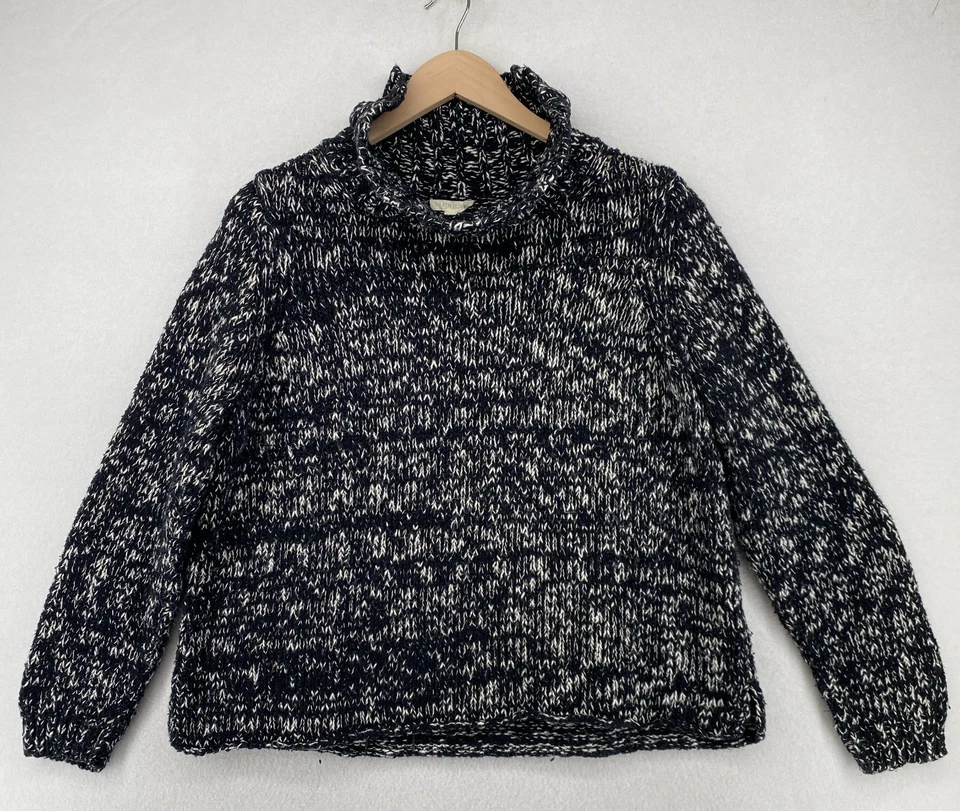Suéter EILEEN FISHER XL Algodón Orgánico Mármol Grueso Cuello Alto Pullover Negro Foto 2 de 4