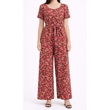 Vintage 90s Boho Wide Leg Jumpsuit Medium Cottage Country Prairie Floral Retro
