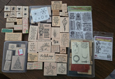 Christmas themed rubber and acrylic stamps lot of 84