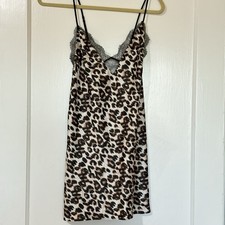 Victoria  s Secret Leopard Satin Slip With Lace Trim Size M