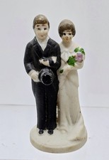 Vintage Ceramic Cake Topper Bride Groom Mid-Century Wedding Figurine