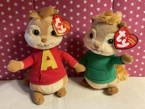 VTG. 2010 TY PLUSH ALVIN AND THEODORE FROM ALVIN AND THE CHIPMUNKS, HANG TAGS