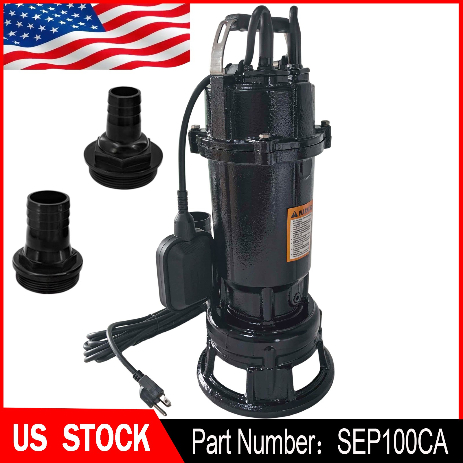 1 HP Sewage Grinder Pump Sewage Pump 2" Discharge Auto Float Switch 220V 4200GPH