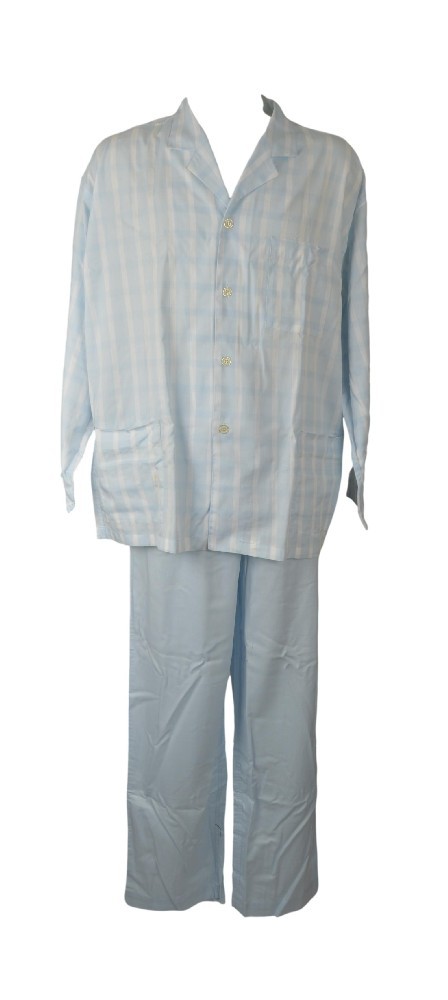 JAMAS Herren Pyjama Shirt Langarm Hemdkragen vorne offen mit Knöpfen