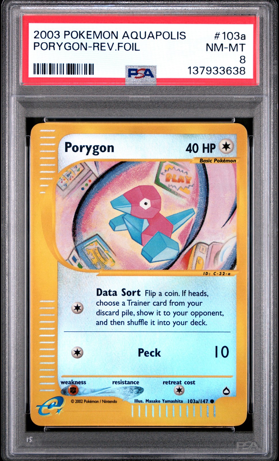 2003 POKEMON AQUAPOLIS #103A PORYGON-REVERSE FOIL PSA 8