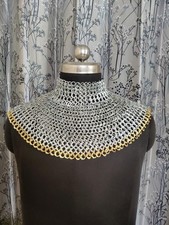 Handmade HAANX Chainmail Neck Collar 9mm Flat Riveted Rings with Brass Accent