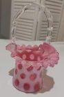 Vintage Fenton Cranberry Coin Dot Art Glass Basket 7"