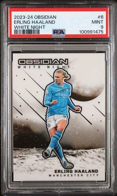 ERLING HAALAND 2023-24 PANINI OBSIDIAN WHITE NIGHT CASE HIT SSP #6 PSA 9 POP 1/1