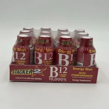 12 PACK Stacker Energy Shot 2 Acai Pomegranate B12 - 2oz - Expires 05/2028!!