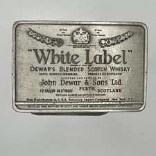 Vintage 1975 White Label Dewars Blended Scotch Whisky Belt Buckle Made in USA