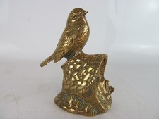 Vintage Solid Brass Decorative Sparrow Sitting On Basket Figurine / Ornament