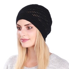 Women Summer Beanies Mesh Slouchy Knit Hats Lightweight Crochet Caps Black
