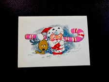 1 VTG NOS Norcross Xmas Greeting Card Cutest Deer Eyeballing Santa’s Candy Cane