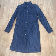 Talbots Blue Denim Shirt Dress Women Size 6P Button Up Roll Tab Sleeves Pockets