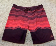 Prana Men Sediment Burgundy Red Striped Board Shorts Trunks Size 38 Waist EUC
