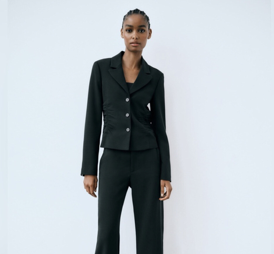 NWT Zara Jacket Tailored Blazer Three Button Lined Dark Green Women Size L