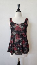 Urban Outfitters Top New Size Small Floral Retro Chiffon Sheer Black Cottage