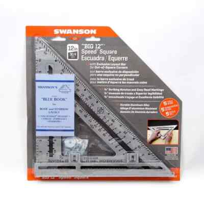 Swanson 12'' Aluminum Big 12 Speed Square, Rafter Square + Layout Bar and Book