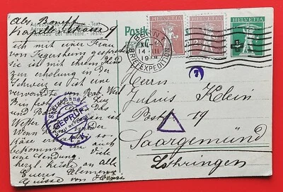PC SWITZERLAND BERN SAARGEMÜND GERMANY CENSOR GEPRÜFT UM ZU BEFÖRDERN 1918 C36 - Bild 1 von 2