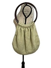 Vintage Women  s Linen Wood Ring Handbag Purse Embroidered Trim Bohemian Style