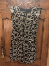 Ann Taylor Black White Floral Lace Ruffle Flutter Sleeve Shift Dress Size 4