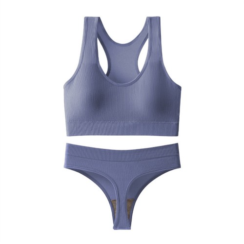 Damen-Unterwäsche-Set nahtlos gerippt hochtaillierte Slips Unterhose mit Sport-BH - Bild 34 von 68