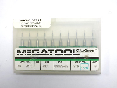 Megatool MD 0075 #93 09969-02 Tungsten Carbide Micro Drill Bits - New Set of 10