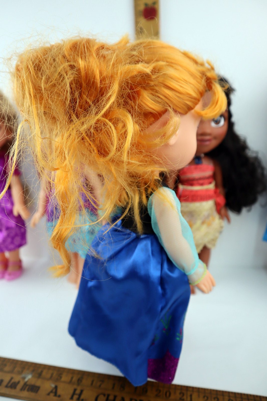 Lot of 8 Disney Toddler Princess Dolls 14”-16”H -Clothing, some w/shoes & sound