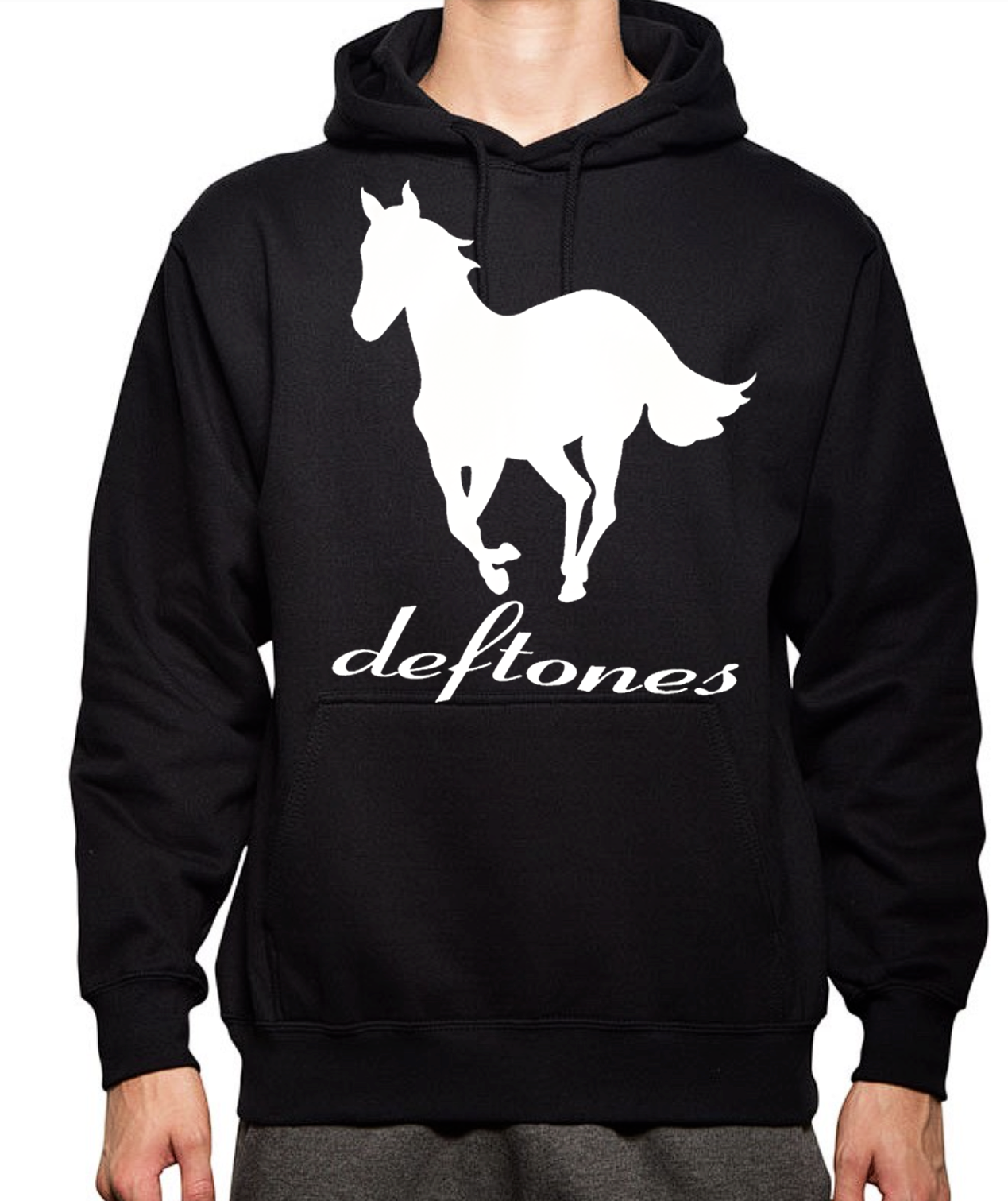 FELPE CON CAPPUCCIO DEFTONES BIANCHE PONY ROCK BAND NERE TAGLIE DA UOMO