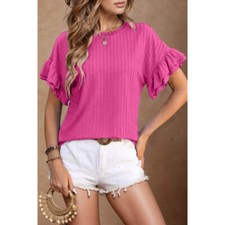 Round Neck Flounce Sleeve Blouse
