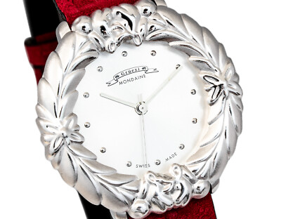 Mondaine Damenuhr Trachtenuhr Gruezi Motiv Almabtrieb Alpenuhr swiss made 