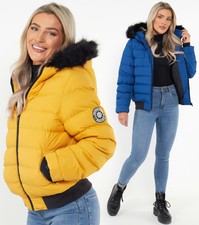 Womens Padded Puffer Jacket Mustard Quilted Coat Size 14 12 10 8 16 Cobalt Blue