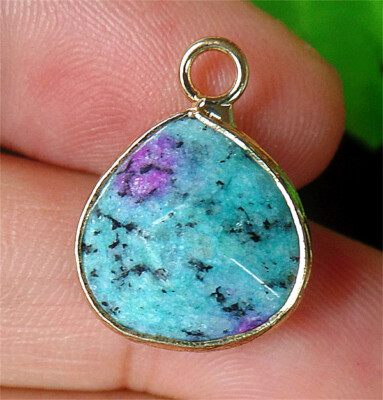 18x14x6mm Alloy Wrapped Green Ruby in Fuchsite Facet Teardrop Pendant BQ69483