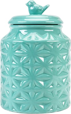 Tabletop Turquoise Ceramic Kitchen Jar with Lid, Cookie Jar Storage Containers