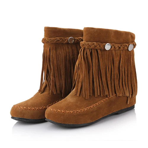 Damen-Stiefeletten Kunst-Wildleder Fransen Quaste Mokassin Stiefel runde Spitze Freizeitschuhe - Bild 14 von 18