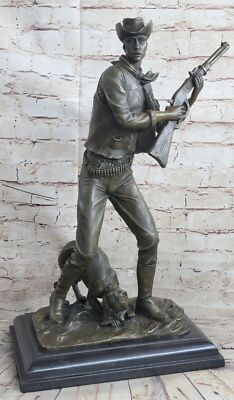 Bronze Sculpture, Hand Made Statue Art Deco Classic Cowboy And His Dog Figurine