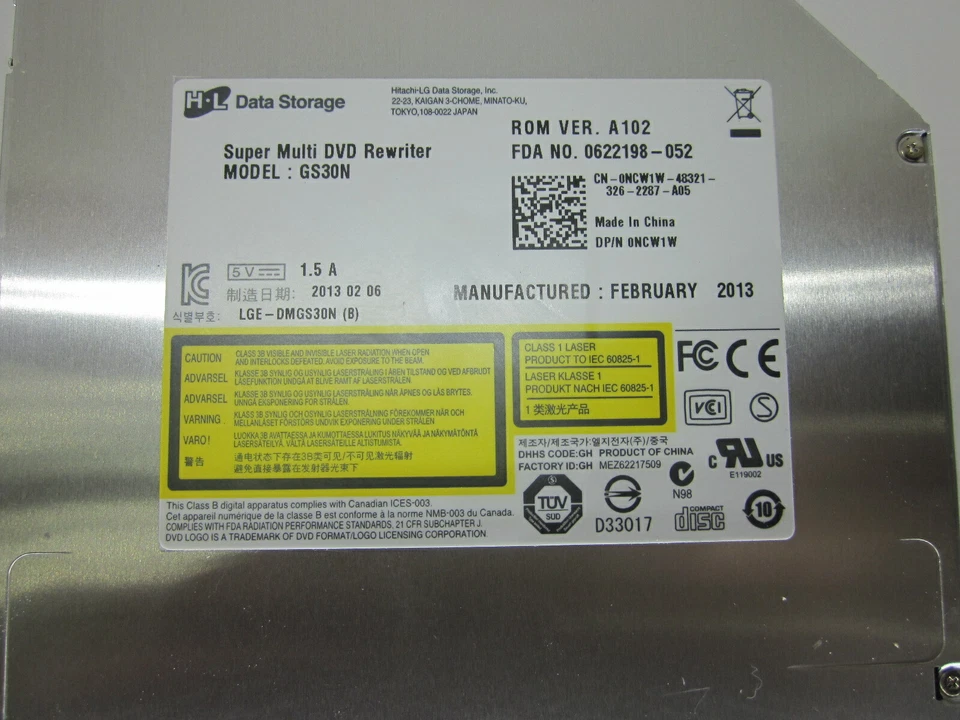 Slot Loading 8x SATA DVD+RW / CDRW Dual Layer Burner LGE-DMGS30N (B) DP/N 0NCW1W - Image 2 of 4