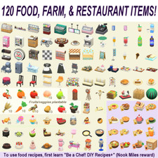 120 FOOD, FARM,  RESTAURANT items Animal Crossing:New Horizons