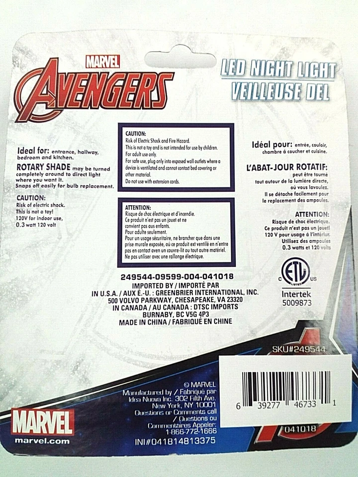 NEW Avengers Characters LED Night Light Plug in with Bulb, Indoor Use !   - Image 4 of 4