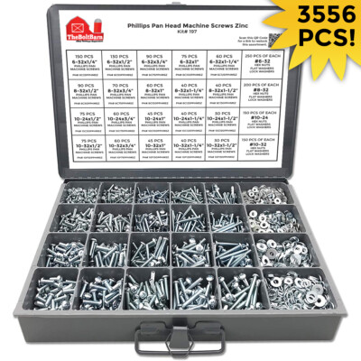 #6#8#10 Phillips Pan Head Machine Screws Bolts Nuts Washers Assortment 3556PCS!