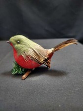 Red Breasted Gray Lark Decorative Bird on a Perch 3.5" Floral Craft Supply Decor
