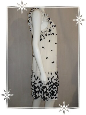 Robe Derhy Fantaisie Imprimée Papillons - Taille M, Couleur écru/noir, Manches Sans, Très Bon état