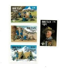 Bhutan 1986 - Girl Scouts Overprint - Set of 4 Stamps - Scott #559-62 - MNH