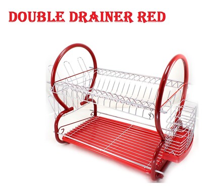 Drip Tray Red Dish Rack And Drain Board Tier Chrome Plate Dish