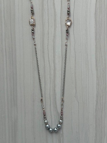Lucky Brand Long Necklace, Mixed Metallic Beads, Faux Pearls, Faux Abalone Shell