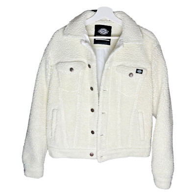 Dickies Herren Caxwood Jacke Flauschig Gr. S Weiß Varsity Jacket Vintage Look