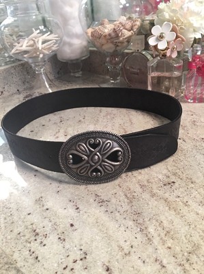 LINEA PELLE Black Leather Silver Tone Tooled Large Front  display picture 3