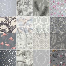 ARTHOUSE GREY WALLPAPER - DAMASK, FLORAL, FLAMINGO, TROPICS BRASILIA & MORE