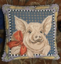 Through The Looking Glass INC "Cornelius" Pig Needlepoint Pillow
